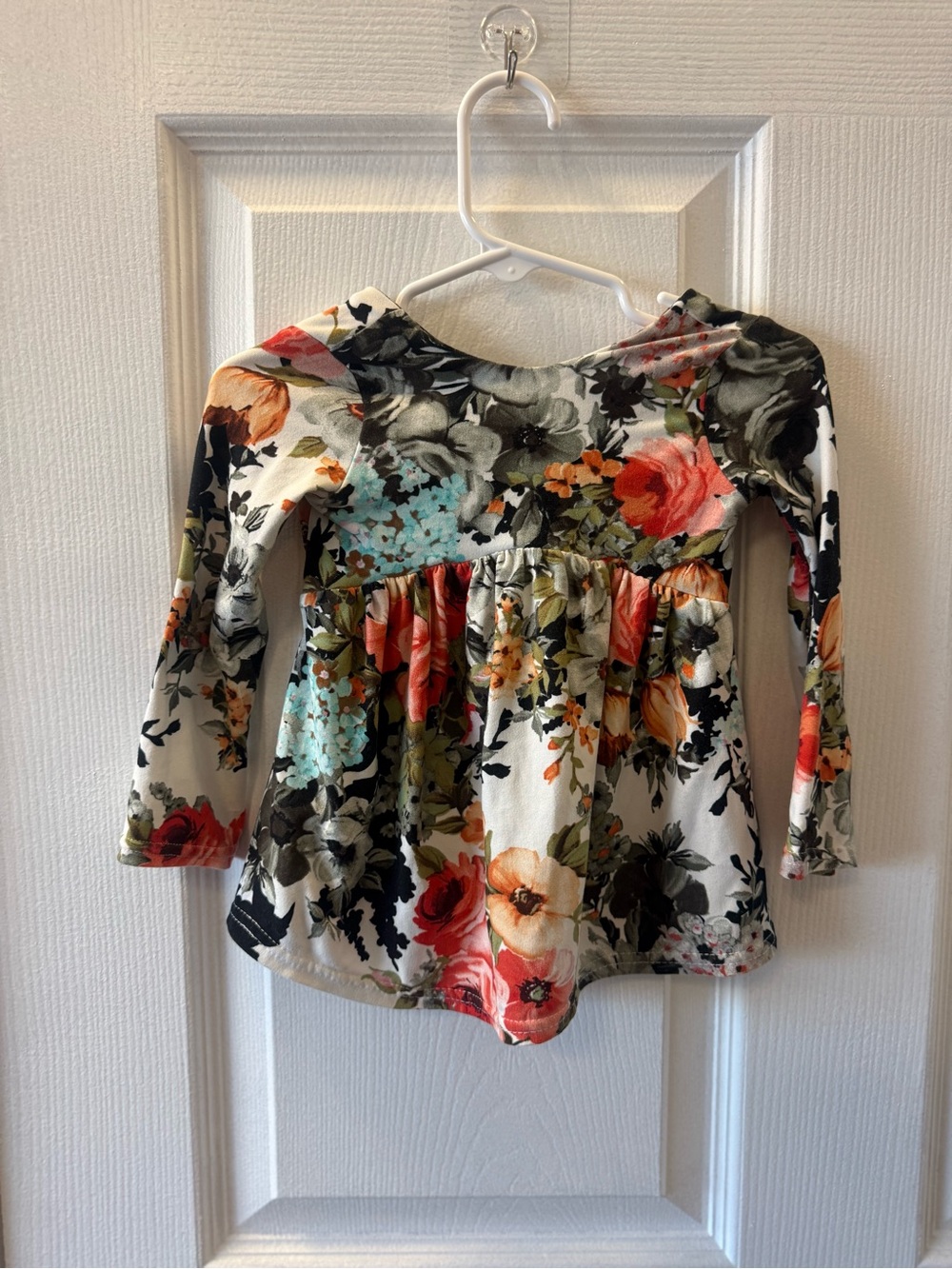 Girls Floral Long-Sleeve Peplum Top - Cream Multicolor
